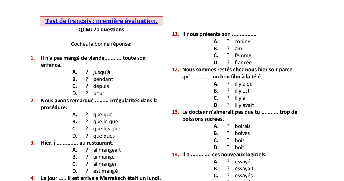 Test De Français الملفات باك دوك